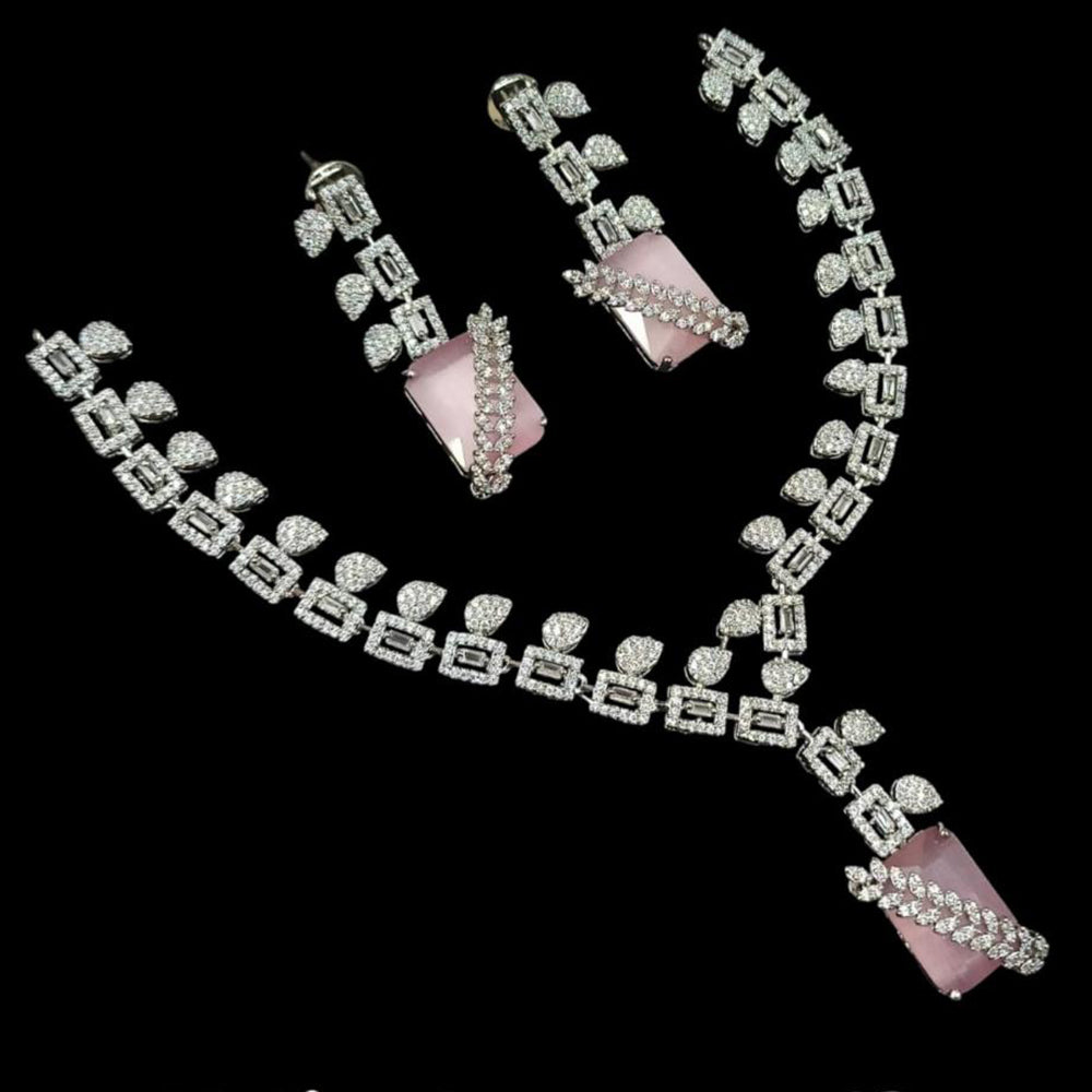 NAFJ Silver Plated American Diamond Necklace Set