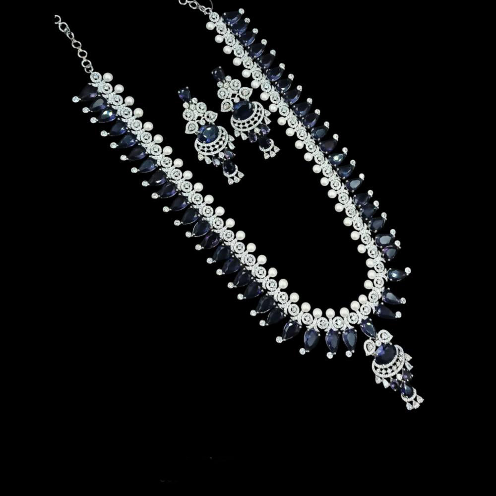 NAFJ Silver Plated American Diamond Necklace Set