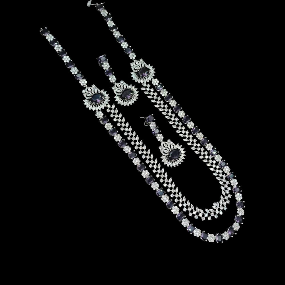 NAFJ Silver Plated American Diamond Necklace Set