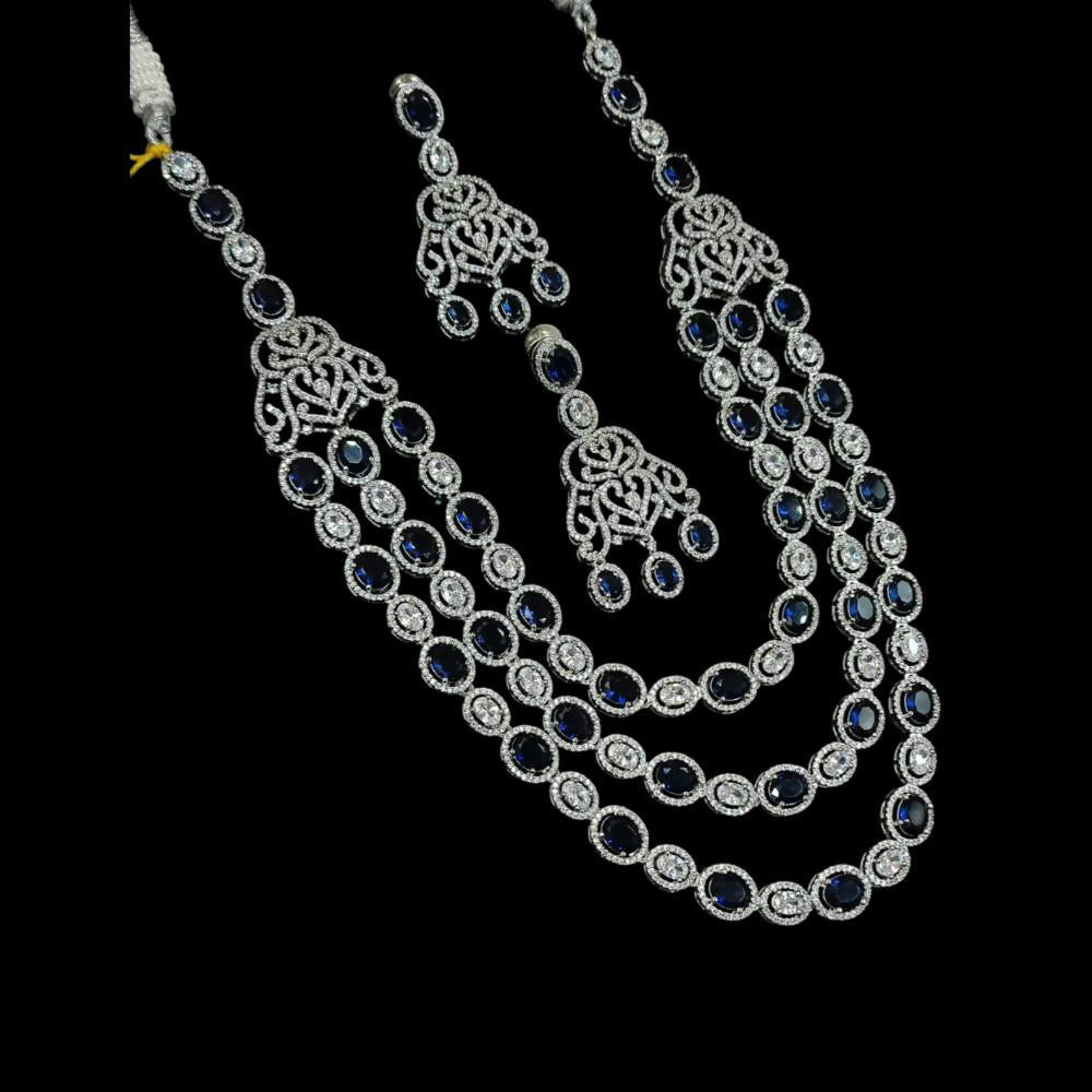 NAFJ Silver Plated American Diamond Necklace Set