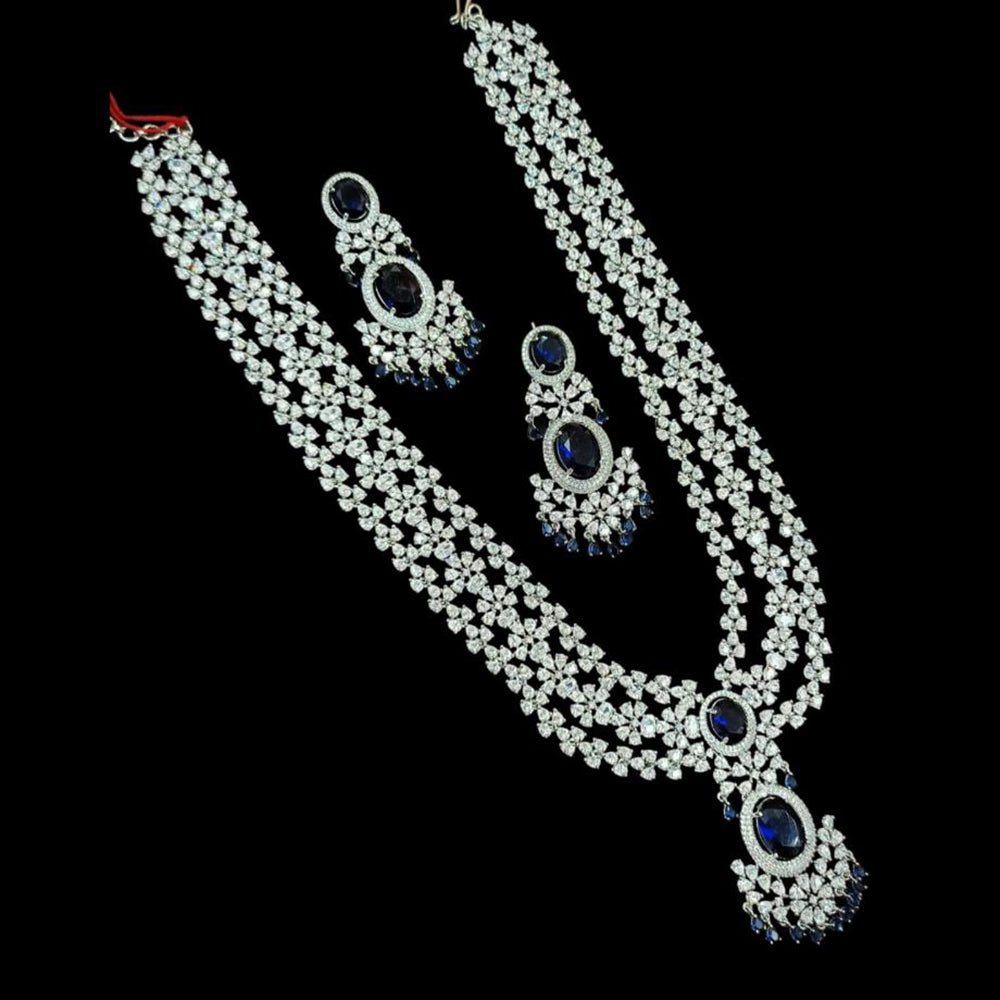 NAFJ Silver Plated American Diamond Necklace Set