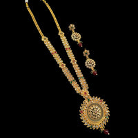 NAFJ Gold Plated Crystal Stone And Beads Long Necklace Set
