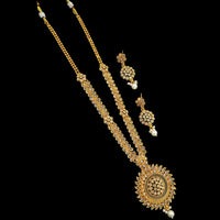 NAFJ Gold Plated Crystal Stone And Beads Long Necklace Set