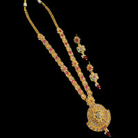 NAFJ Gold Plated Crystal Stone And Beads Long Necklace Set