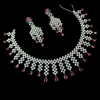 NAFJ  Silver Plated American Diamond Necklace Set