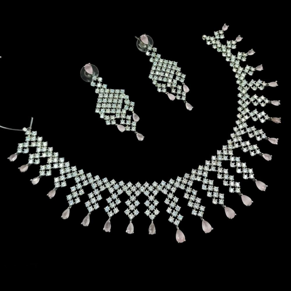 NAFJ  Silver Plated American Diamond Necklace Set