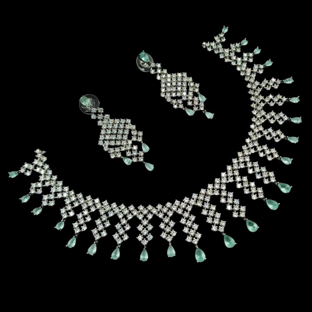NAFJ  Silver Plated American Diamond Necklace Set