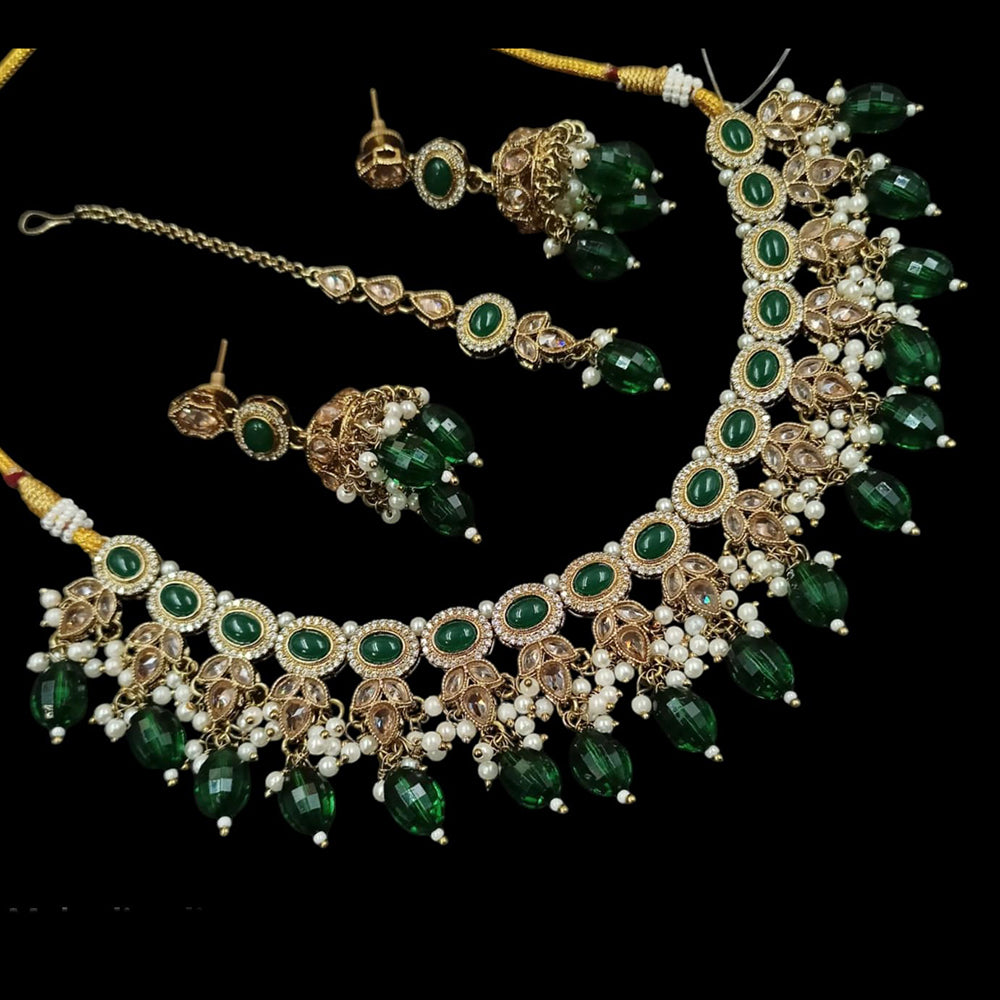 NAFJ Gold Plated Crystal Stone And Beads Necklace Set