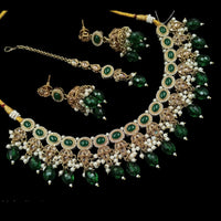 NAFJ Gold Plated Crystal Stone And Beads Necklace Set