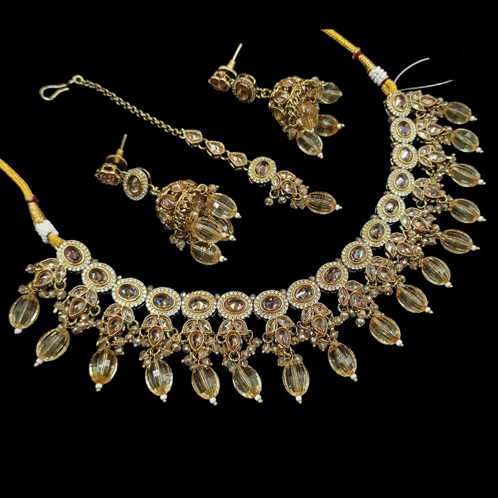 NAFJ Gold Plated Crystal Stone And Beads Necklace Set