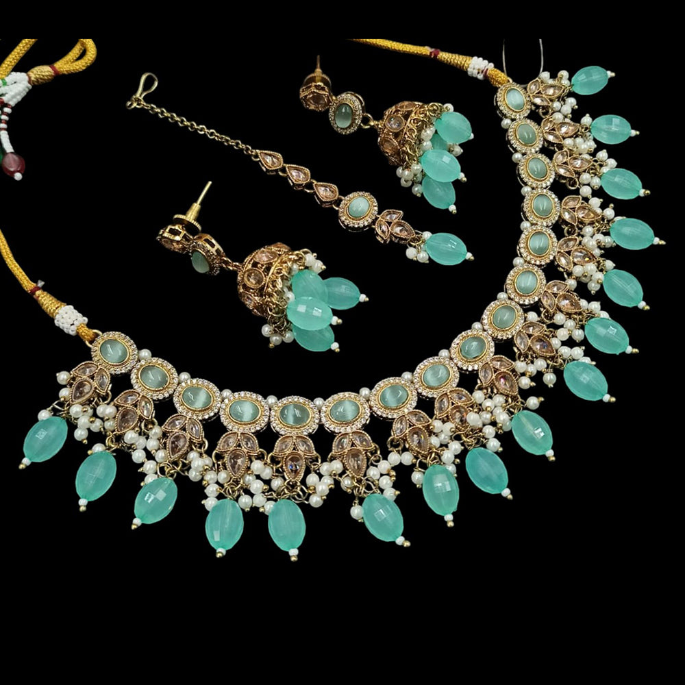 NAFJ Gold Plated Crystal Stone And Beads Necklace Set