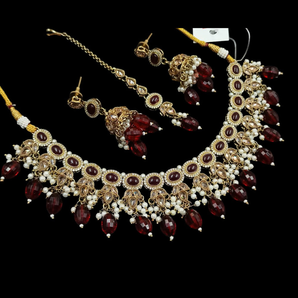 NAFJ Gold Plated Crystal Stone And Beads Necklace Set