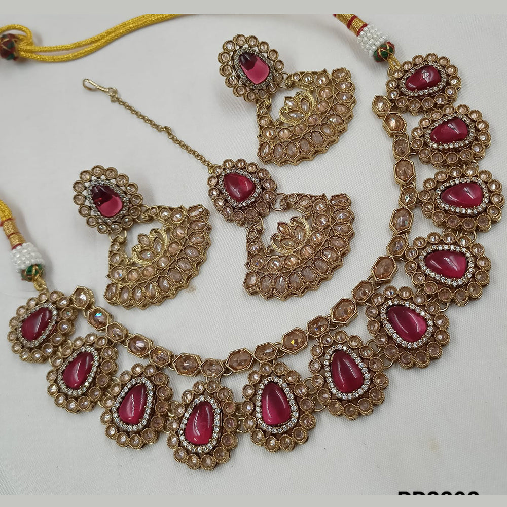 NAFJ Gold Plated Crystal Stone Necklace Set