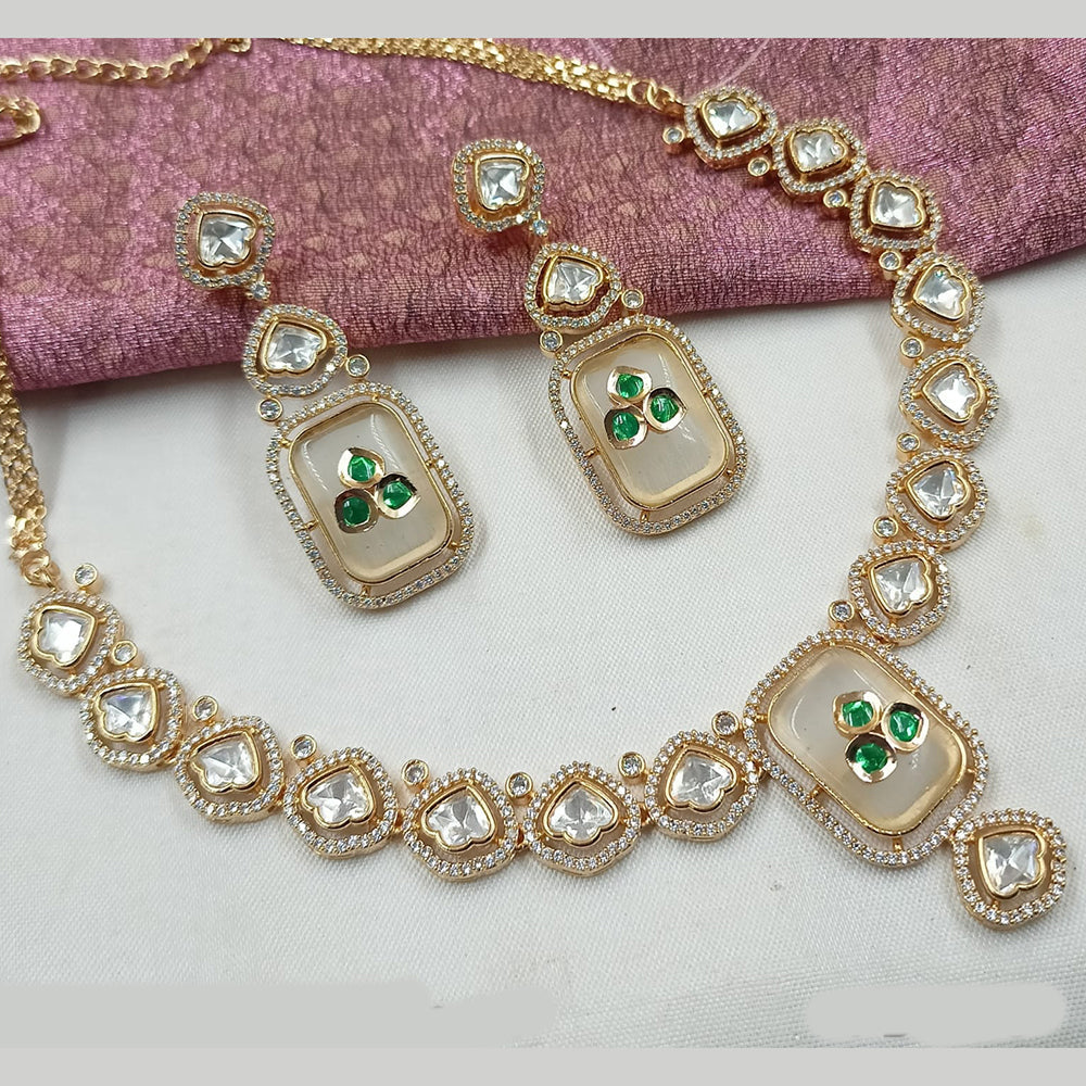 NAFJ Gold Plated Polki Kundan Stone Necklace Set