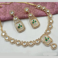 NAFJ Gold Plated Polki Kundan Stone Necklace Set
