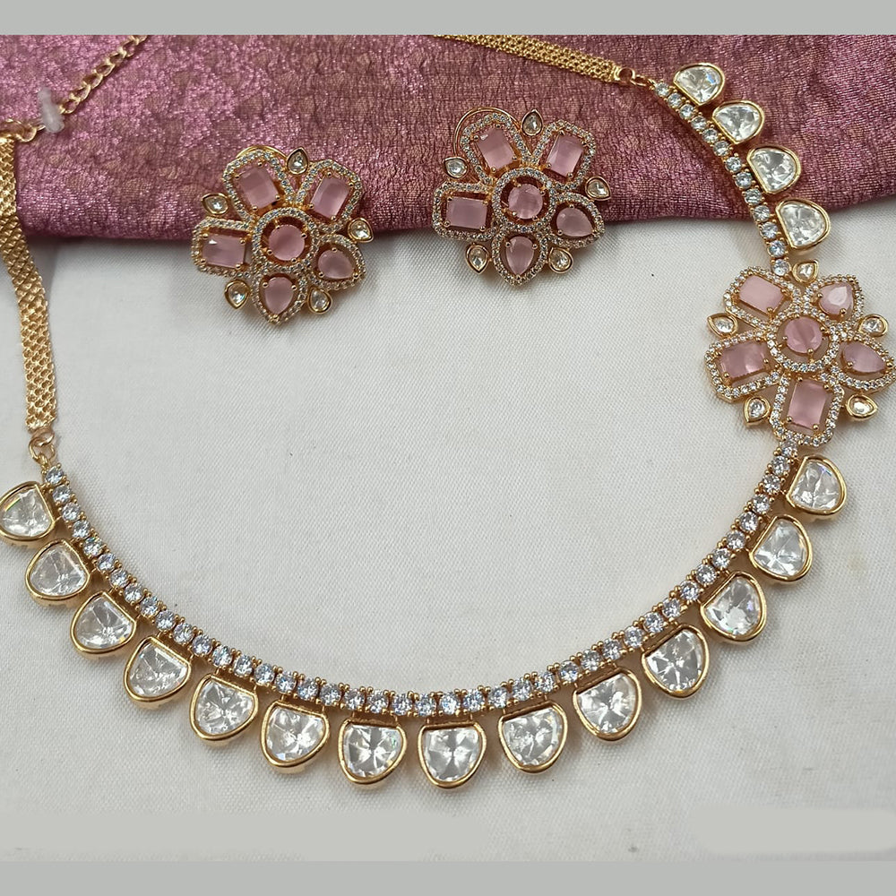 NAFJ Gold Plated Polki Kundan Stone Necklace Set