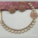 NAFJ Gold Plated Polki Kundan Stone Necklace Set