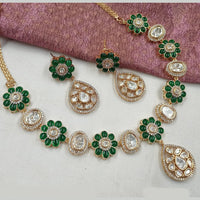 NAFJ Gold Plated Polki Kundan Stone Necklace Set