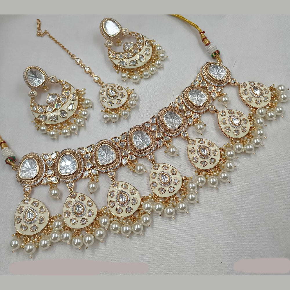 NAFJ Gold Plated Polki Kundan Stone And Meenakari Necklace Set