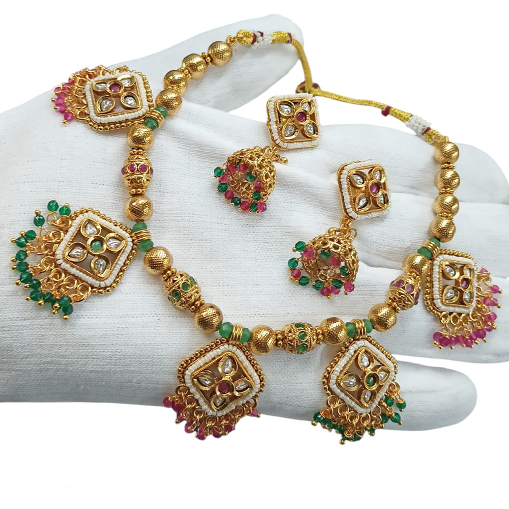 NAFJ Gold Plated Pota Stone And Pearl Necklace Set