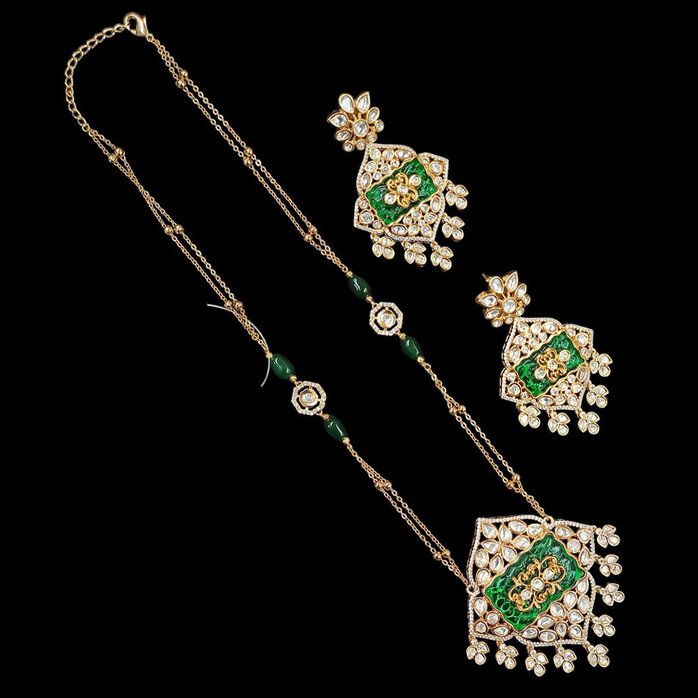 NAFJ Gold Plated Polki Kundan Stone Long Necklace Set