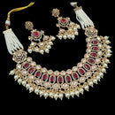 NAFJ Gold Plated Polki Kundan And Pearl Necklace Set