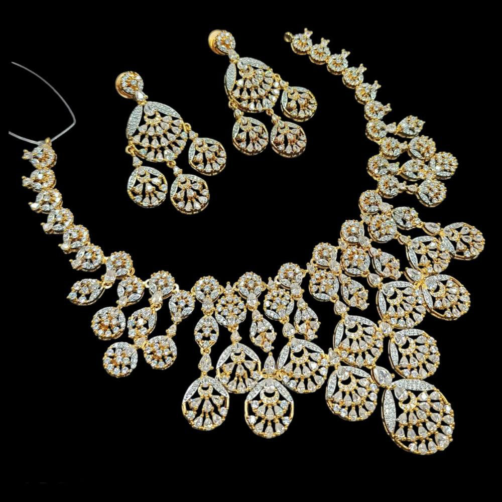 NAFJ Gold Plated American Diamond Necklace Set