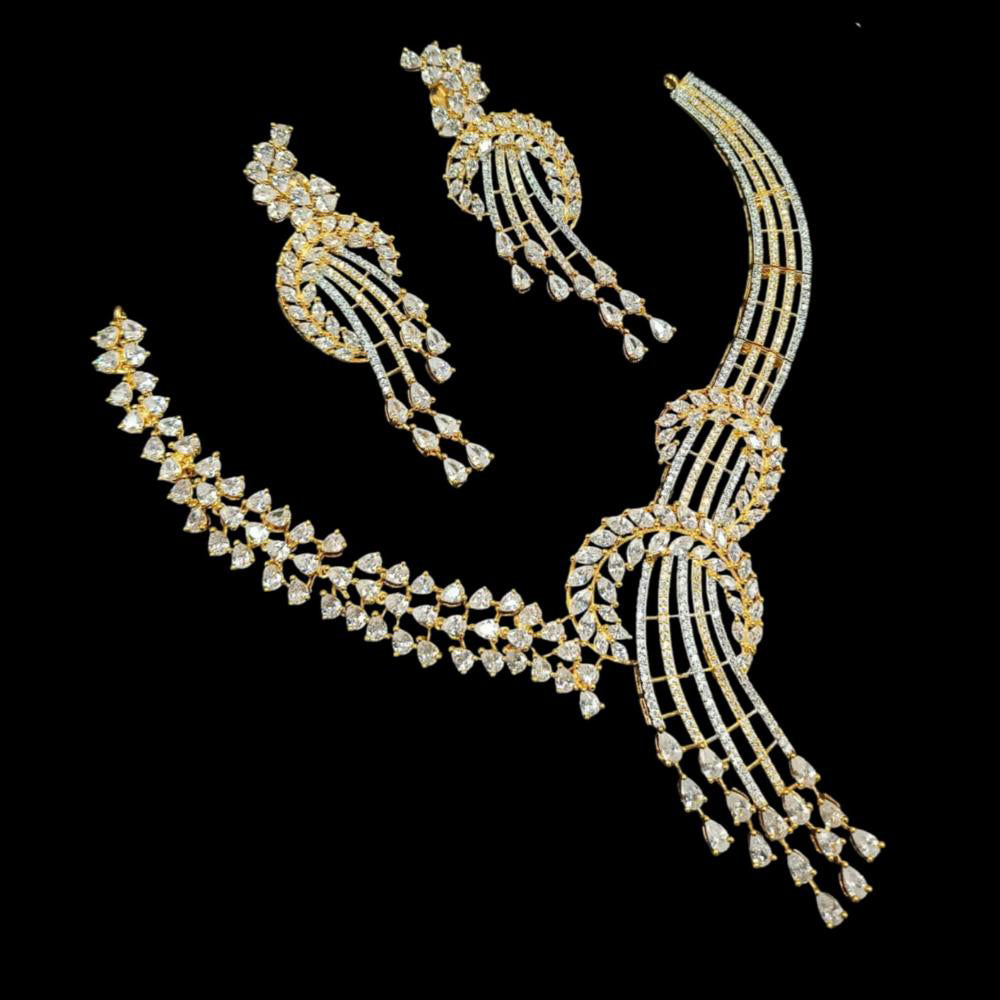 NAFJ Gold Plated American Diamond Necklace Set