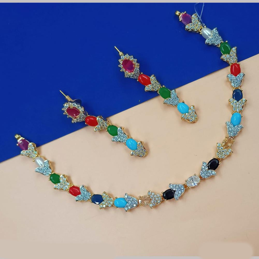 NAFJ Gold Plated American Diamond Necklace Set