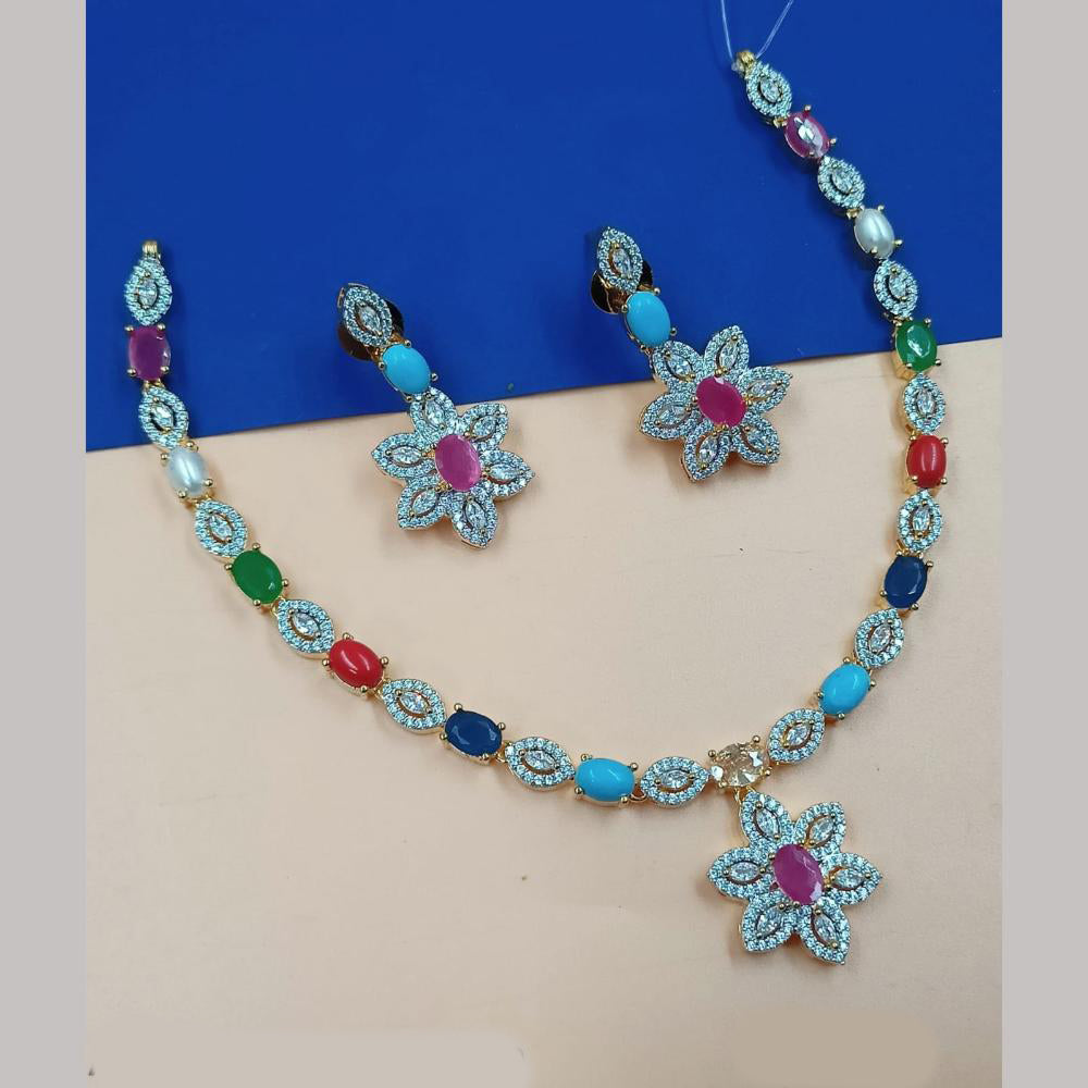 NAFJ Gold Plated American Diamond Necklace Set