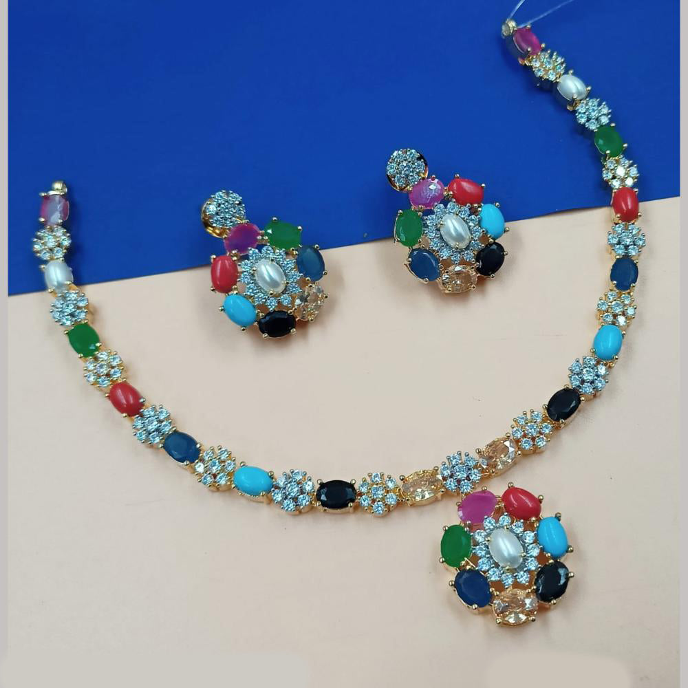 NAFJ Gold Plated American Diamond Necklace Set
