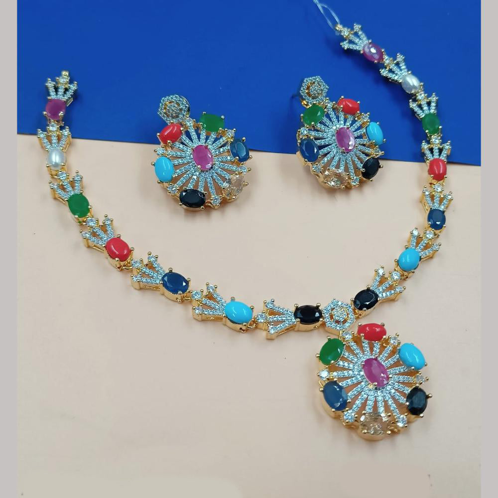 NAFJ Gold Plated American Diamond Necklace Set