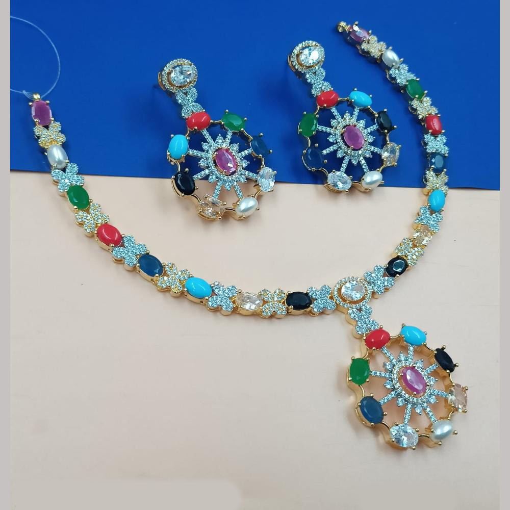 NAFJ Gold Plated American Diamond Necklace Set