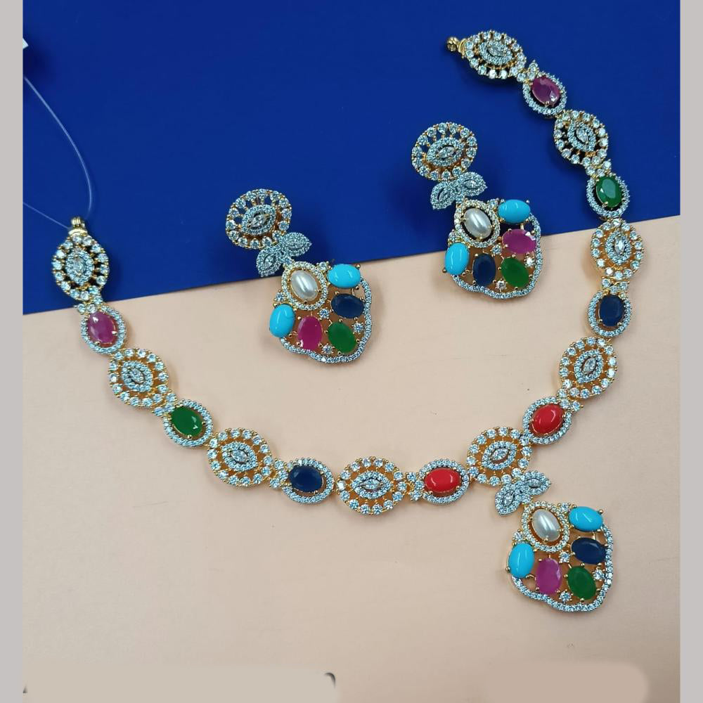 NAFJ Gold Plated American Diamond Necklace Set