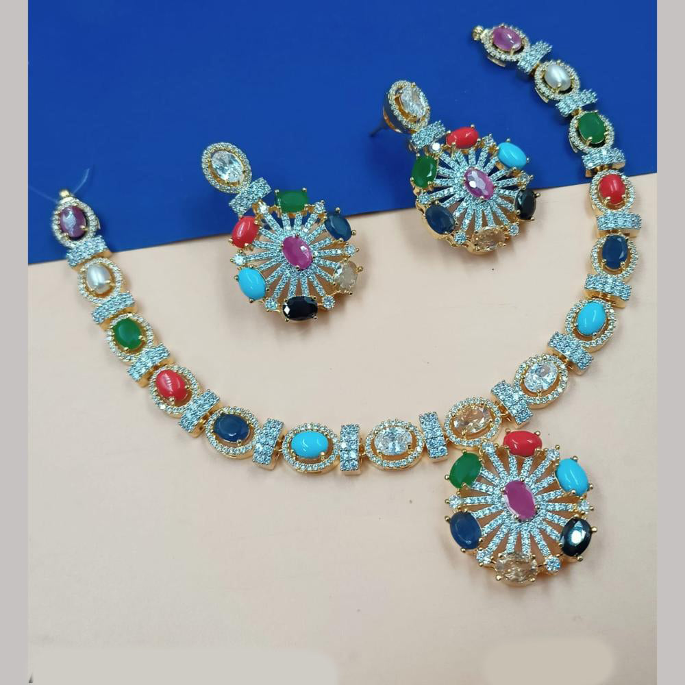 NAFJ Gold Plated American Diamond Necklace Set