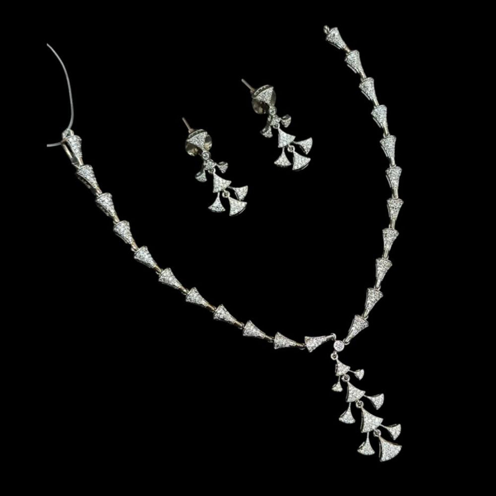 NAFJ  Silver Plated American Diamond Necklace Set