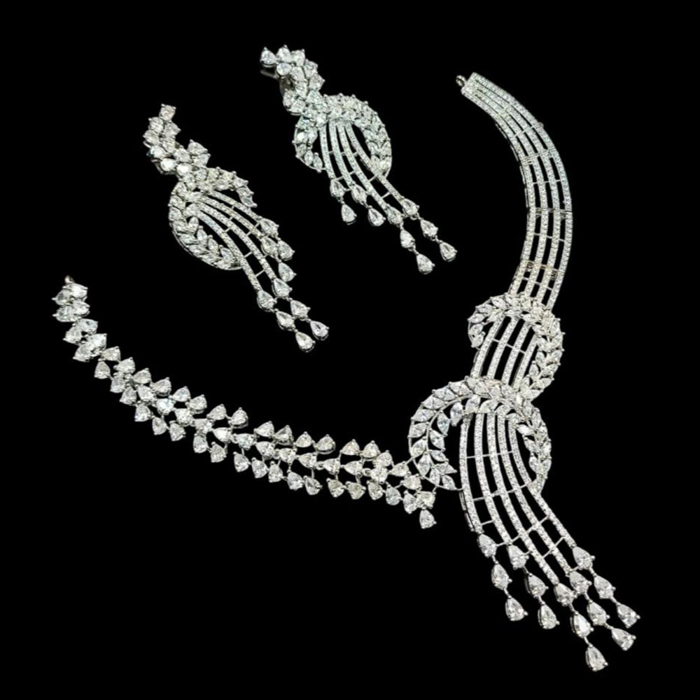 NAFJ  Silver Plated American Diamond Necklace Set