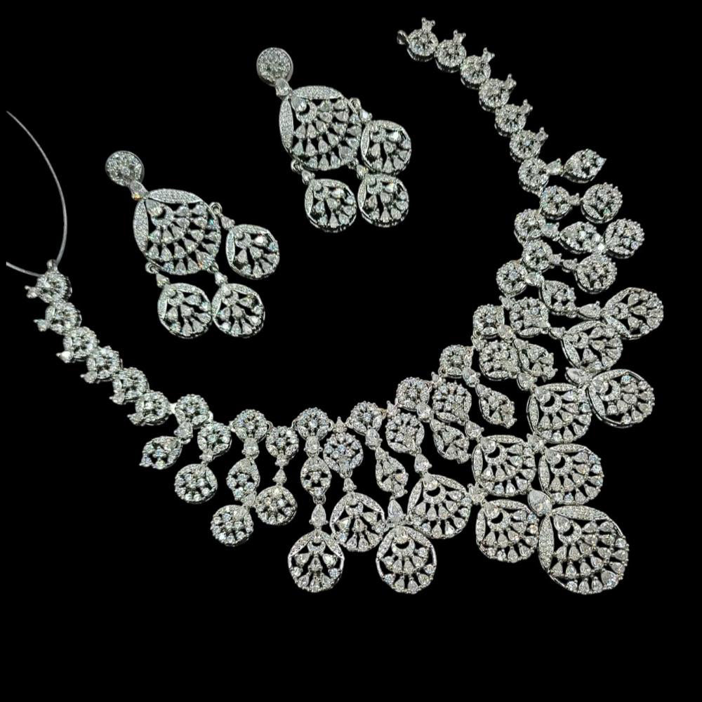 NAFJ  Silver Plated American Diamond Necklace Set