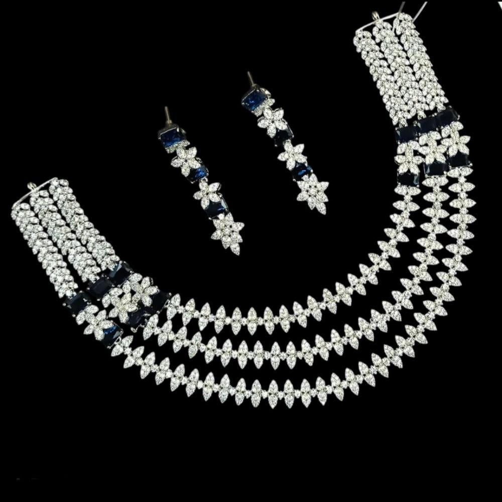 NAFJ  Silver Plated American Diamond Necklace Set