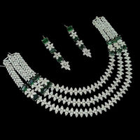 NAFJ  Silver Plated American Diamond Necklace Set