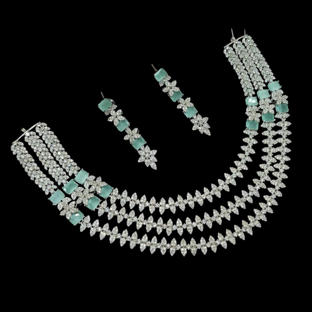 NAFJ  Silver Plated American Diamond Necklace Set