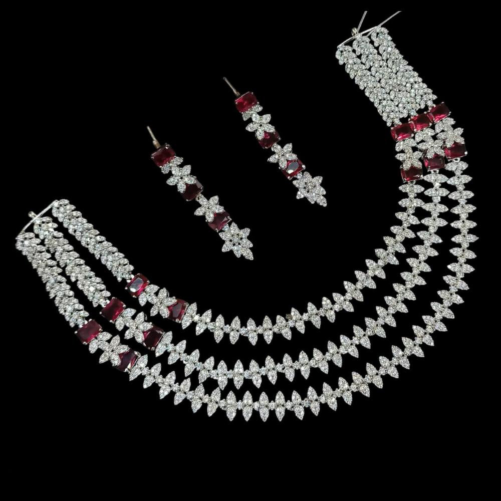 NAFJ  Silver Plated American Diamond Necklace Set