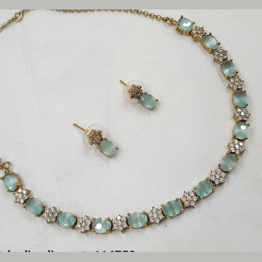 NAFJ Gold Plated Crystal Stone Necklace Set