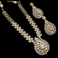 NAFJ Gold Plated Polki Kundan Stone Necklace Set