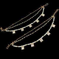 NAFJ Gold Plated Polki Kundan Stone And Pearl Kanchain