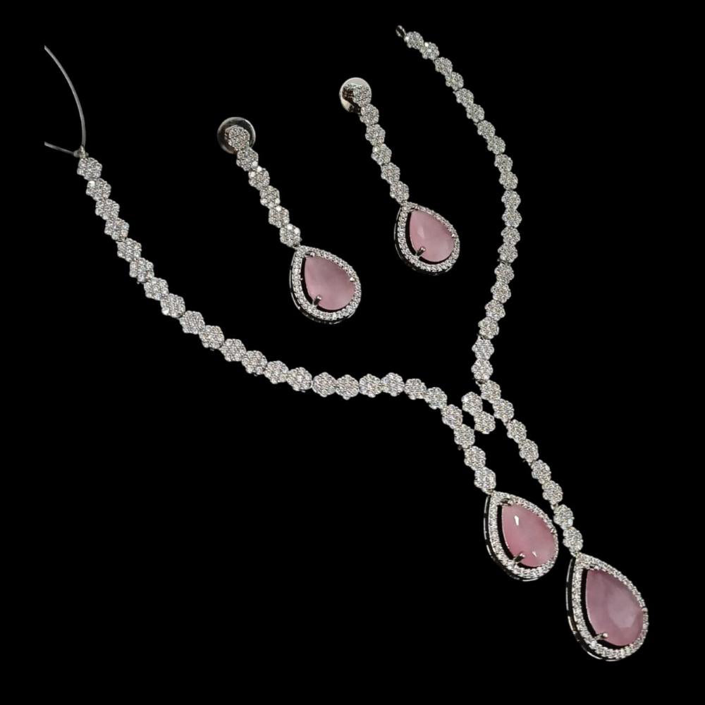 NAFJ Silver Plated Traditional American Diamond Look Necklace Set