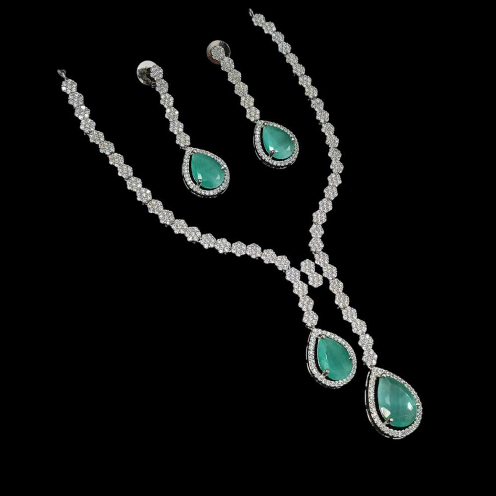 NAFJ Silver Plated Traditional American Diamond Look Necklace Set