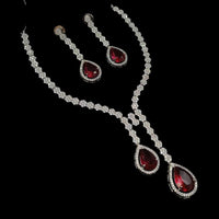 NAFJ Silver Plated Traditional American Diamond Look Necklace Set
