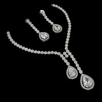 NAFJ Silver Plated Traditional American Diamond Look Necklace Set