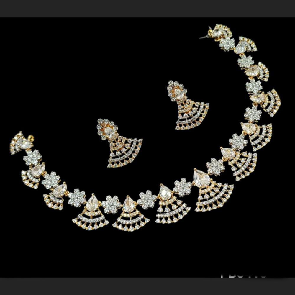 NAFJ 2 Tone Plated Traditional American Diamond Look Necklace Set